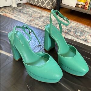 Green leather platforms